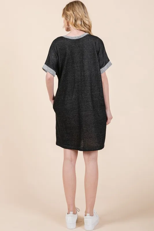 Casual Contrast Trim Henley Dress, image 5
