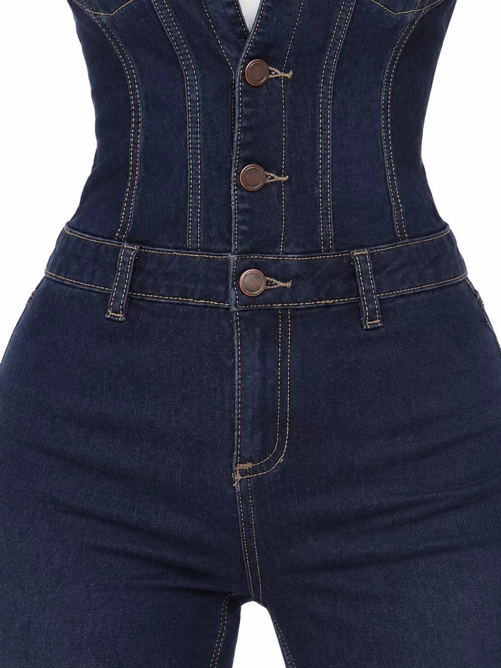Full Size Short Sleeve Button-Down Denim Jumpsuit Plus Size, image 5