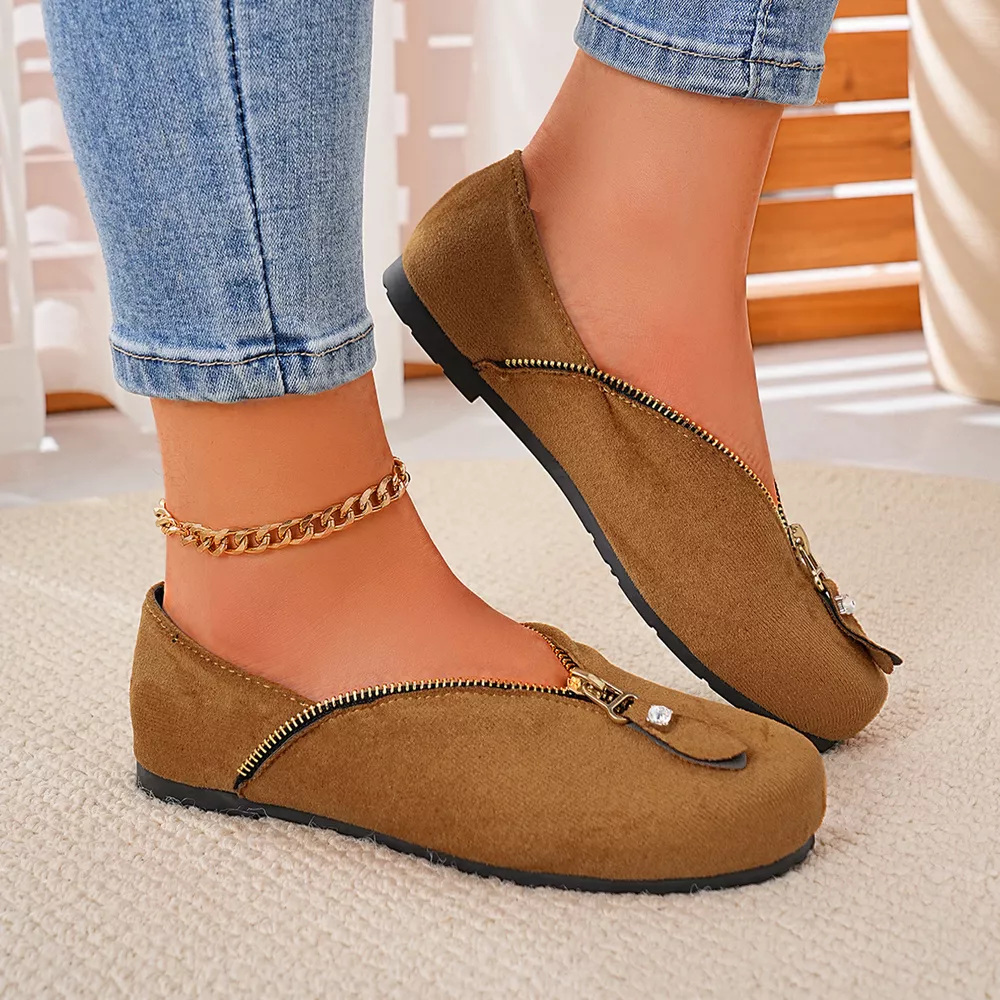 Chic Zipper Detail Flats Slip‑Ons, image 6