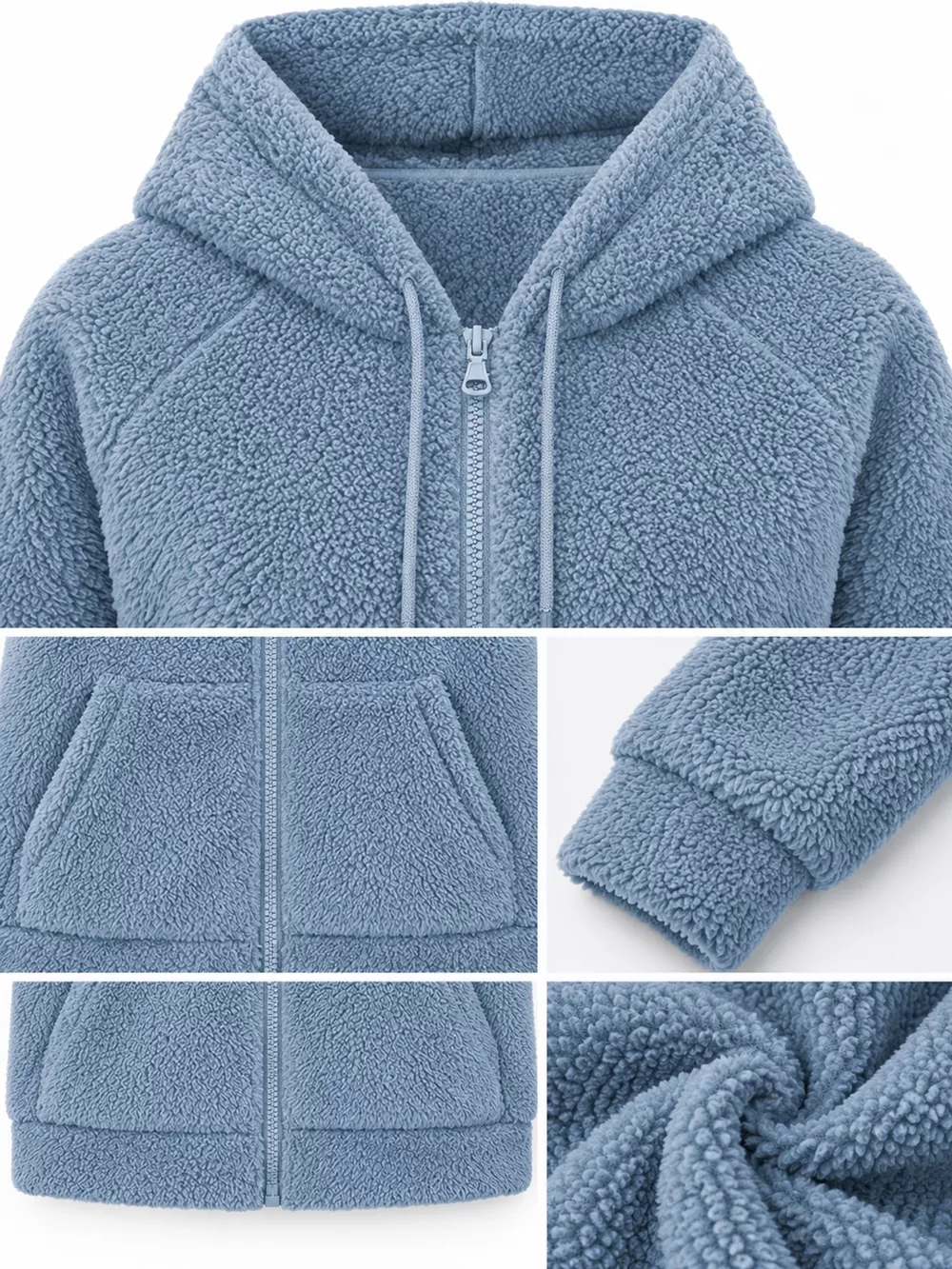 Drawstring Sherpa Zip-Up Hoodie, image 4