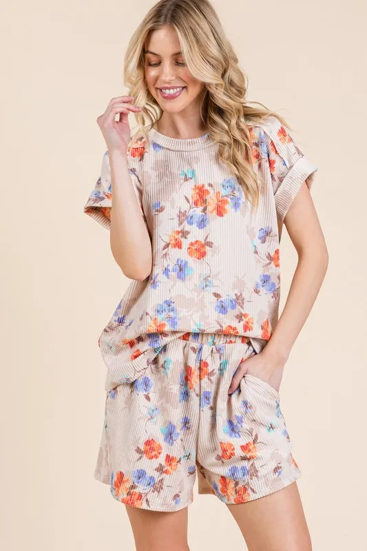 Floral Round Neck RIbbed T-Shirt, image 3
