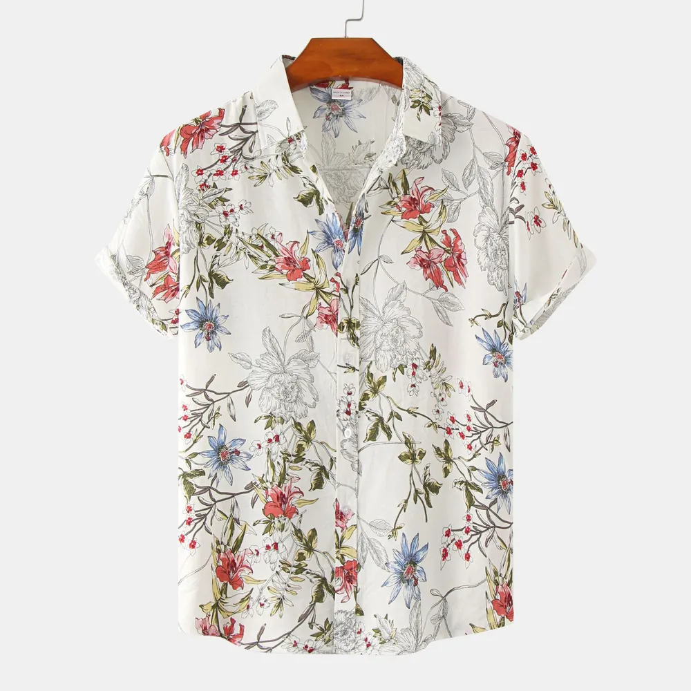 Men's Plus Size Floral Print Short Sleeve Button Down Casual Shirt, image 2