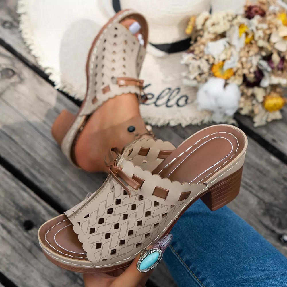 Peep Toe Block Heels Sandals, image 6