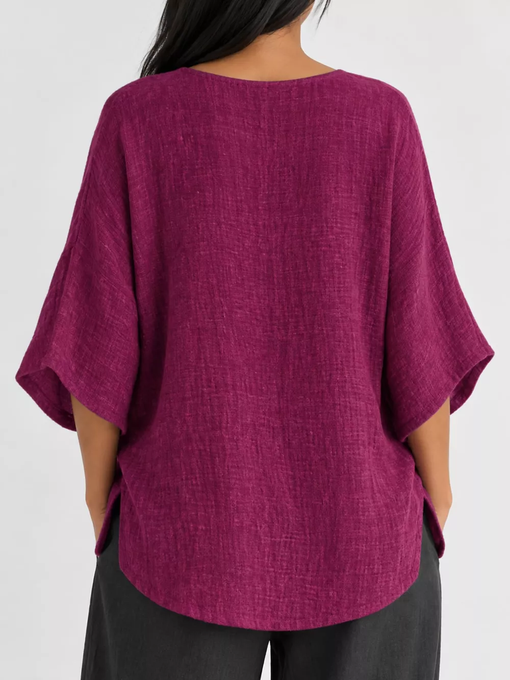 Full Size Loose Fit Linen Blend Blouse Plus Size, image 22