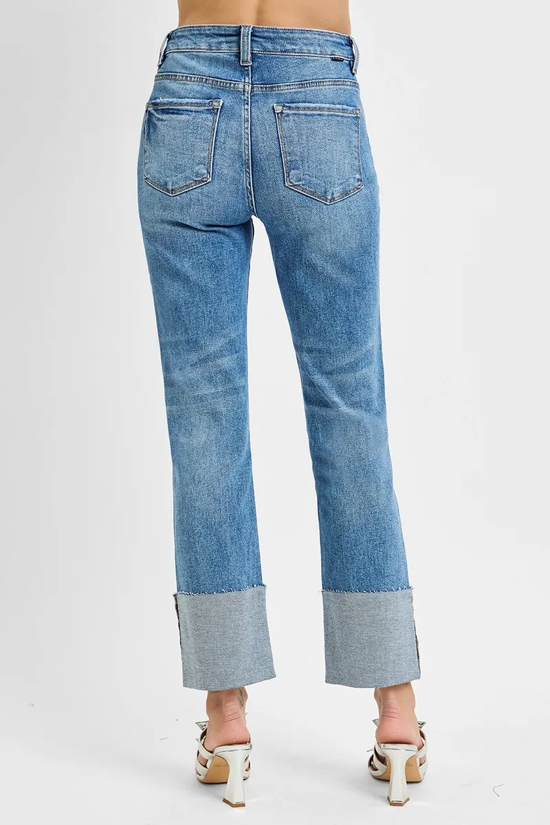 Full Size High Rise Ankle Straight Wide Cuffed Jeans Plus Size, image 3