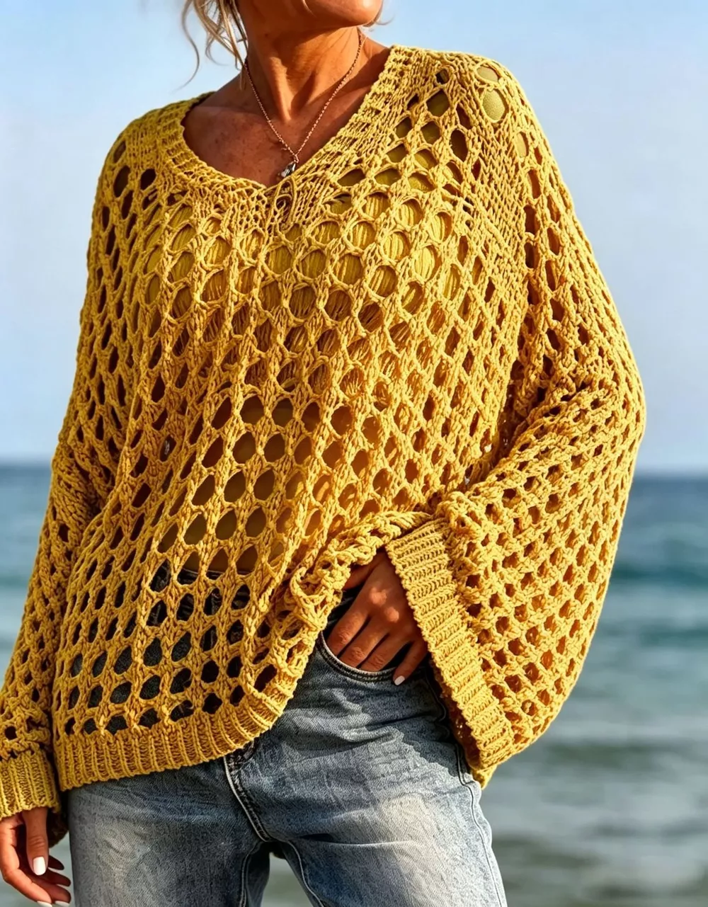 Lightweight Openwork Crochet Knit Cover Up, image 3