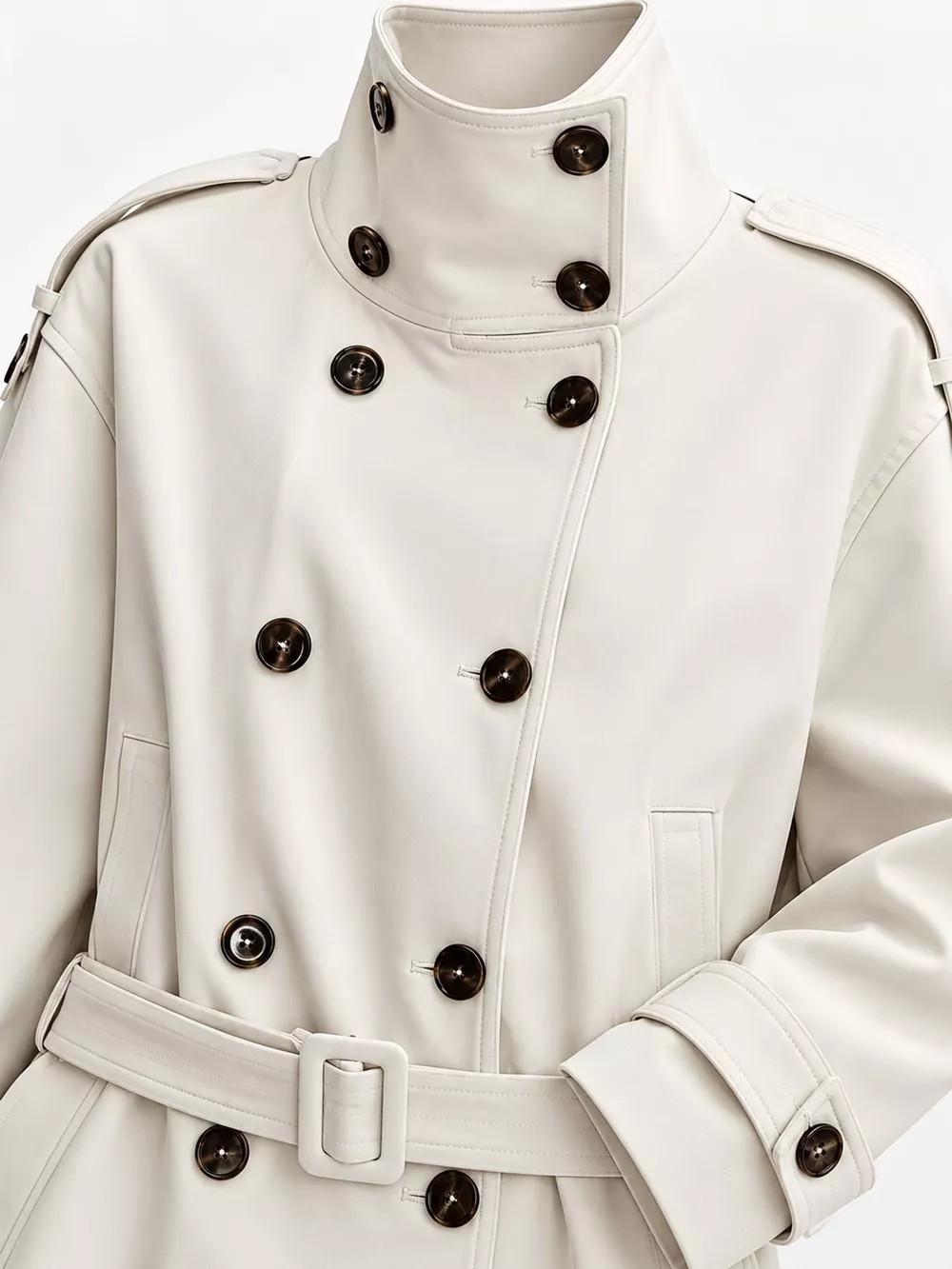 Double-Breasted Turtleneck Trench Outerwear, image 8