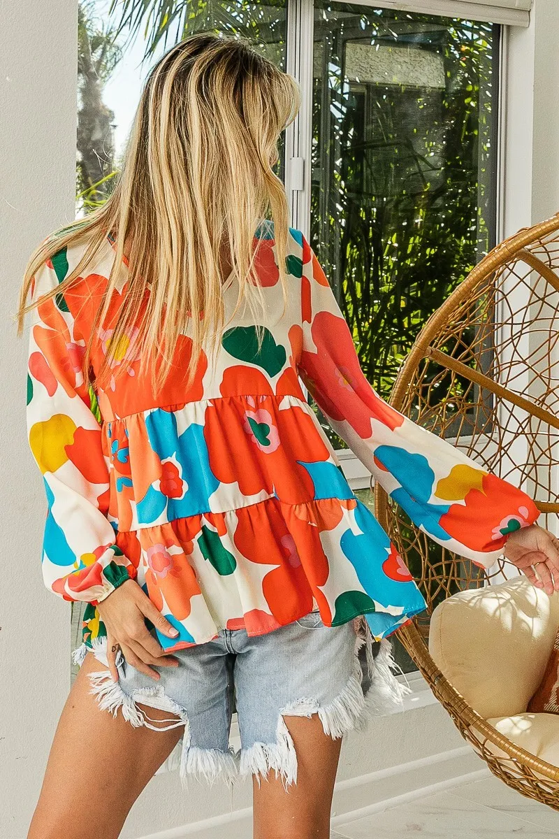 Floral Woven Tiered V Neck Top, image 9