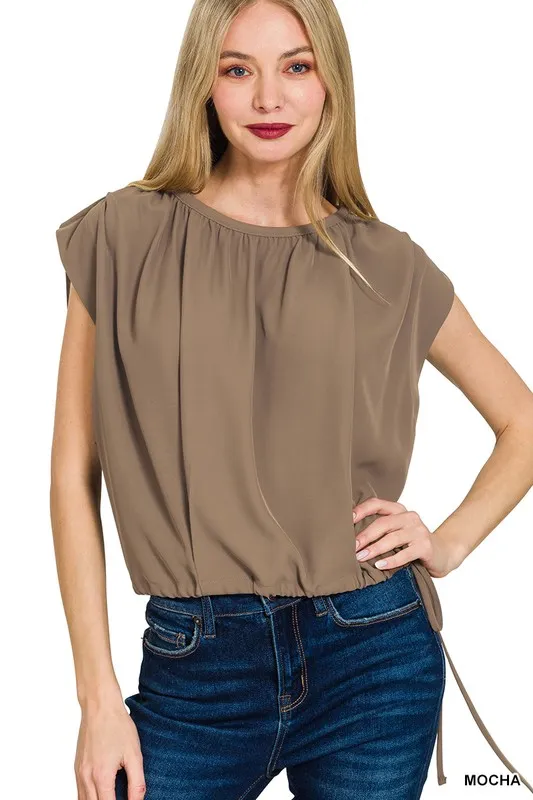 Woven Drawstring Tie Side Sleeveless Top, image 2