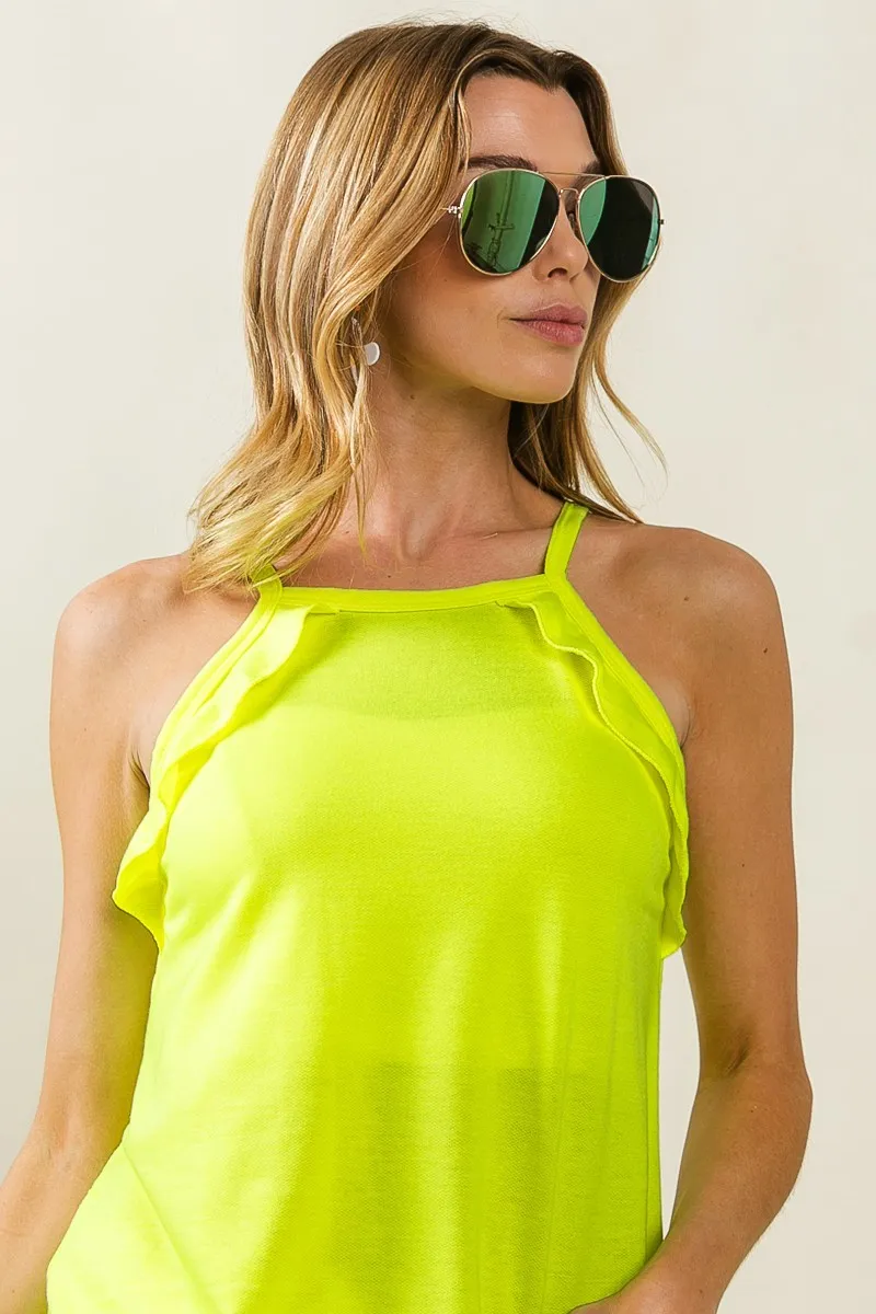 French Terry Knit Ruffled Detail Sleeveless Top, image 4