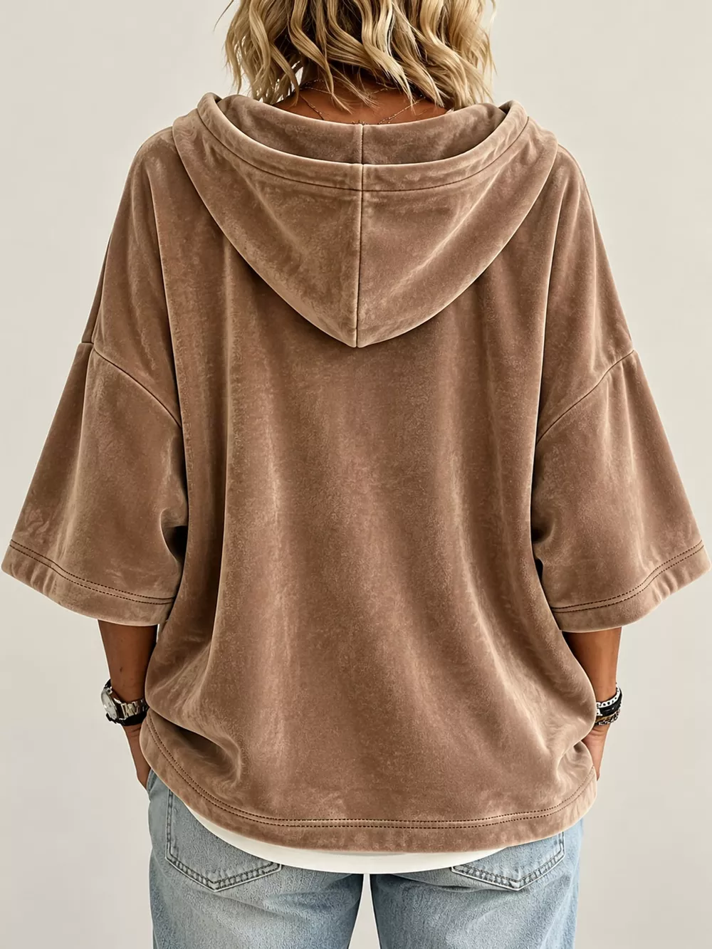 Full Size Velvet Short Sleeve Hoodie Plus Size, image 25