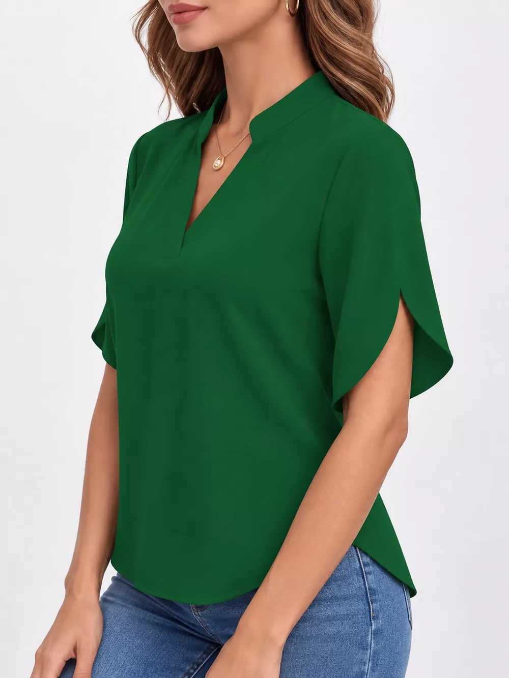 Notched Slit Short Sleeve Blouse, image 7
