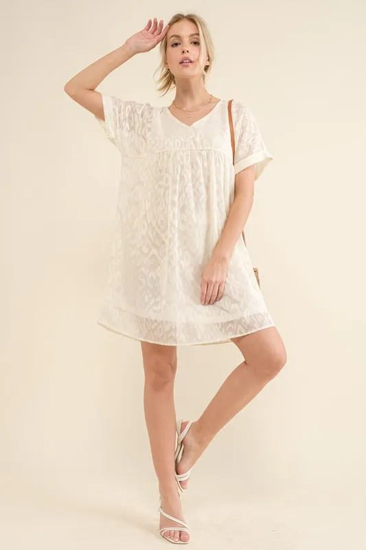 Woven Leopard Baby Doll Roll-Sleeve Casual Dress, image 3