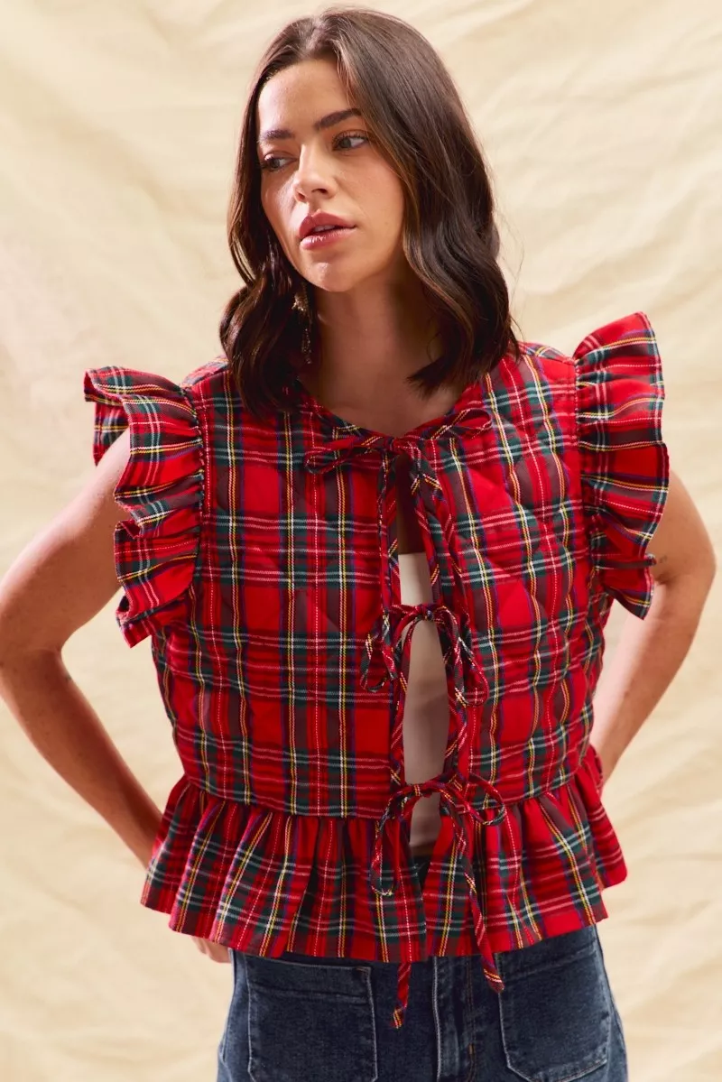 Christmas Holiday Plaid Ruffled Quilt Vest Top