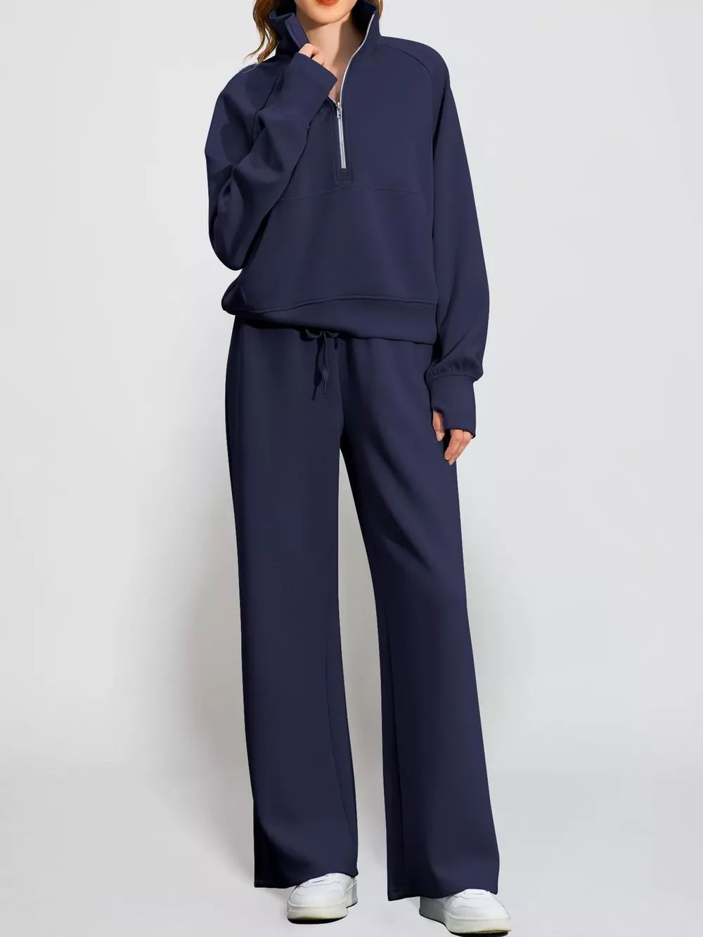 Half-Zip Sweatshirt and Wide-Leg Pants Set, image 42