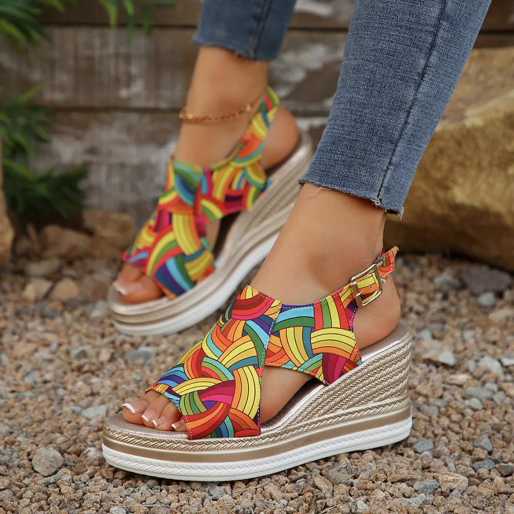 Colorful Espadrille Wedge Sandals, image 2