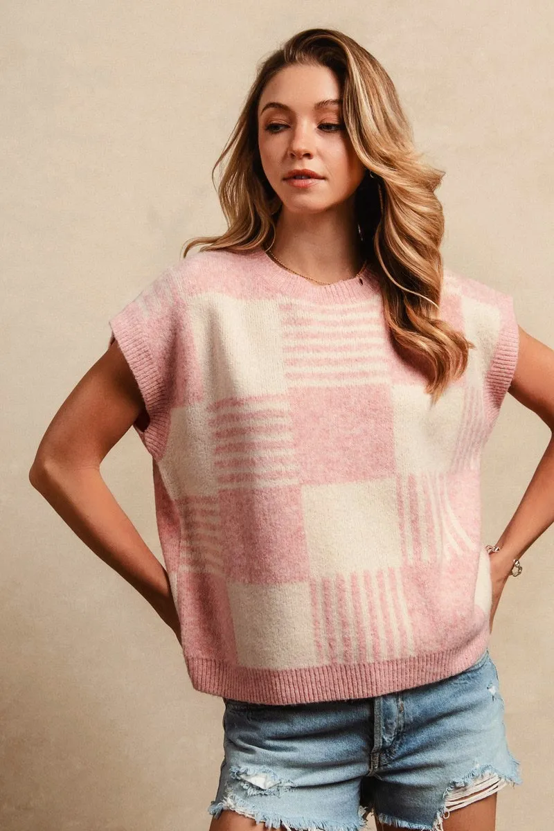Checker With Stripes Pattern Sleeveless Sweater, image 6