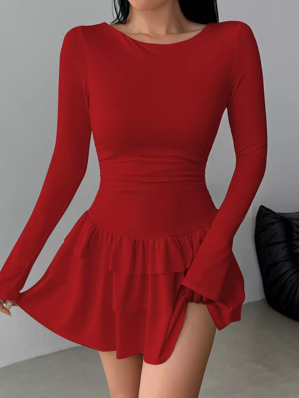 Layered Ruffle Long Sleeve Mini Dress, image 18