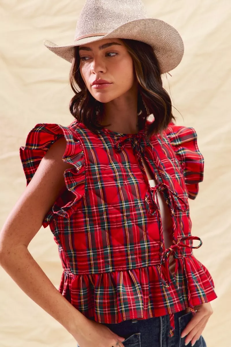 Christmas Holiday Plaid Ruffled Quilt Vest Top, image 8