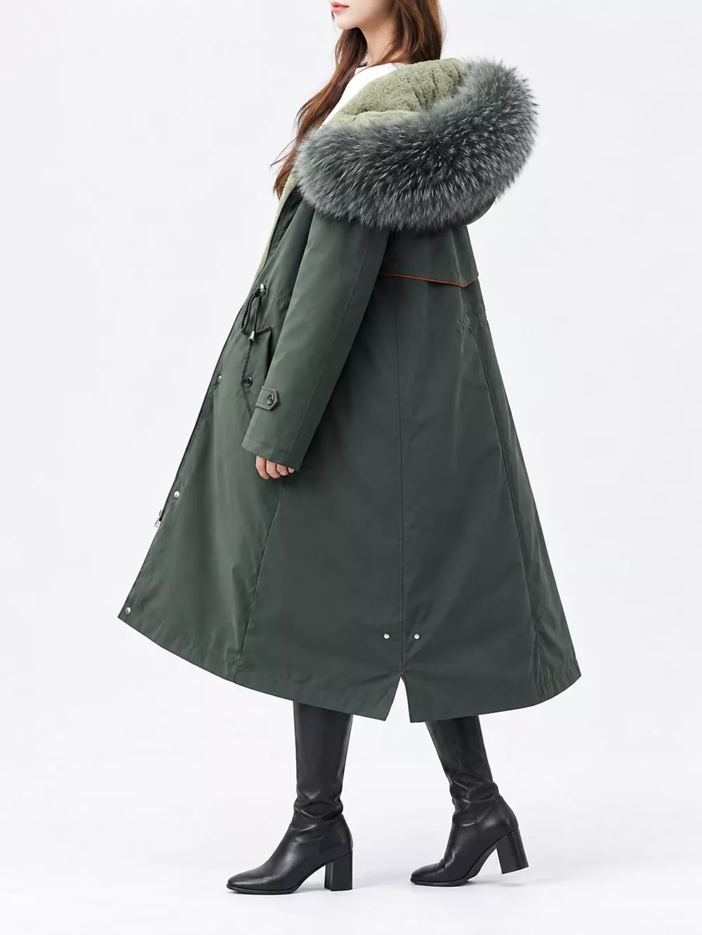 Plus Size Detachable Longline Hooded Parka with Faux Fur Trim and Drawstring Waist, image 18