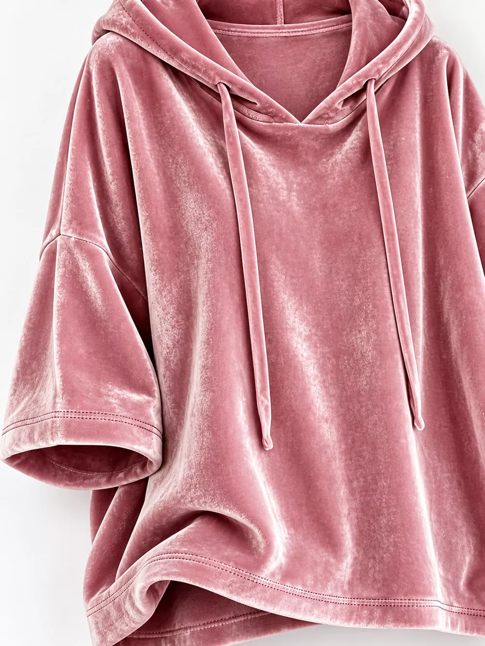 Full Size Velvet Half Sleeve Hoodie with Drawstring Plus Size, image 20
