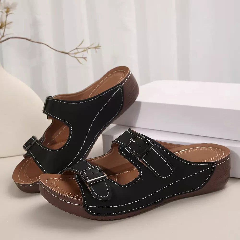 Double Buckle Wedge Sandals, image 7