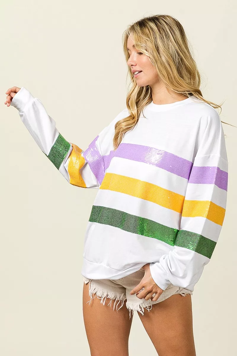 Sequin Mardi Gras Striped Round Neck Sweatshirt, image 10