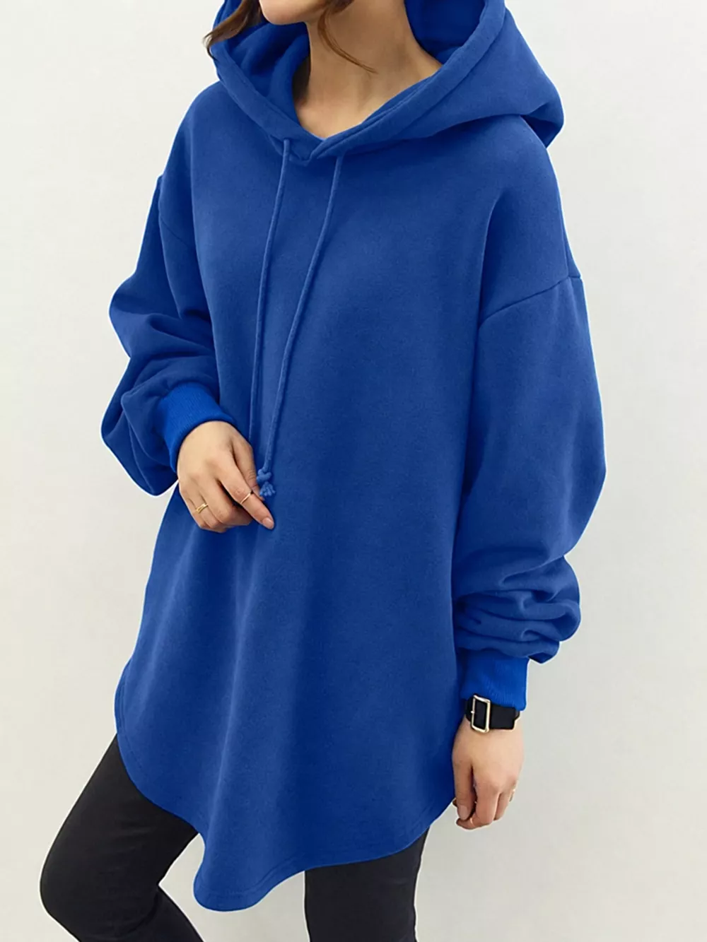 Full Size Drawstring Dropped Shoulder Hoodie Plus Size, image 10