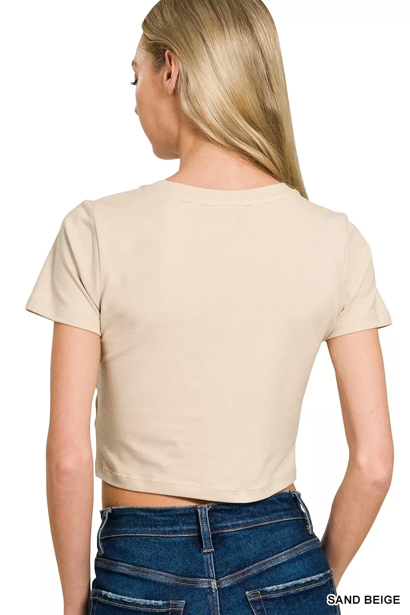 Cotton Short Sleeve Round Neck Cropped Top, image 3