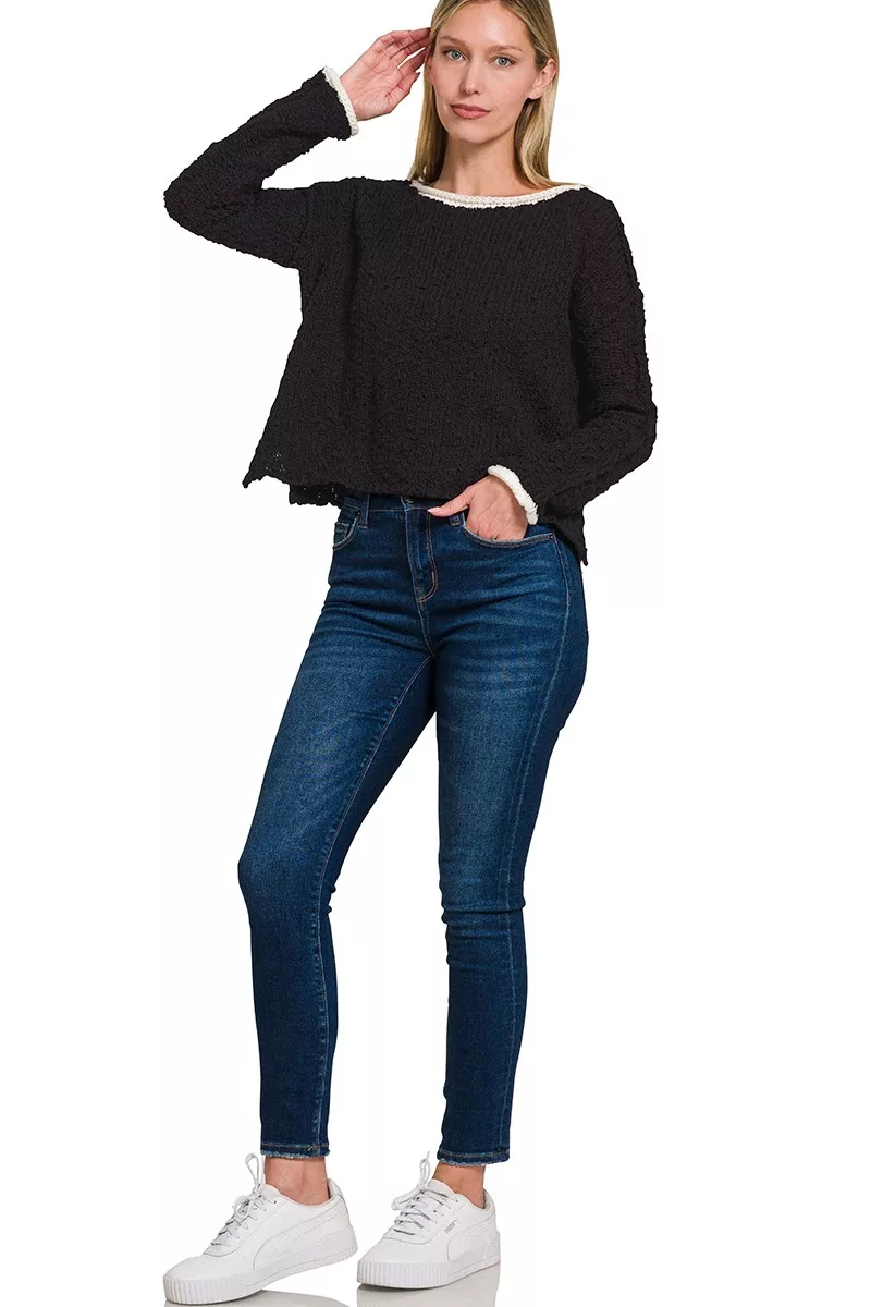 Contrast Trim Cropped Sweater, image 3
