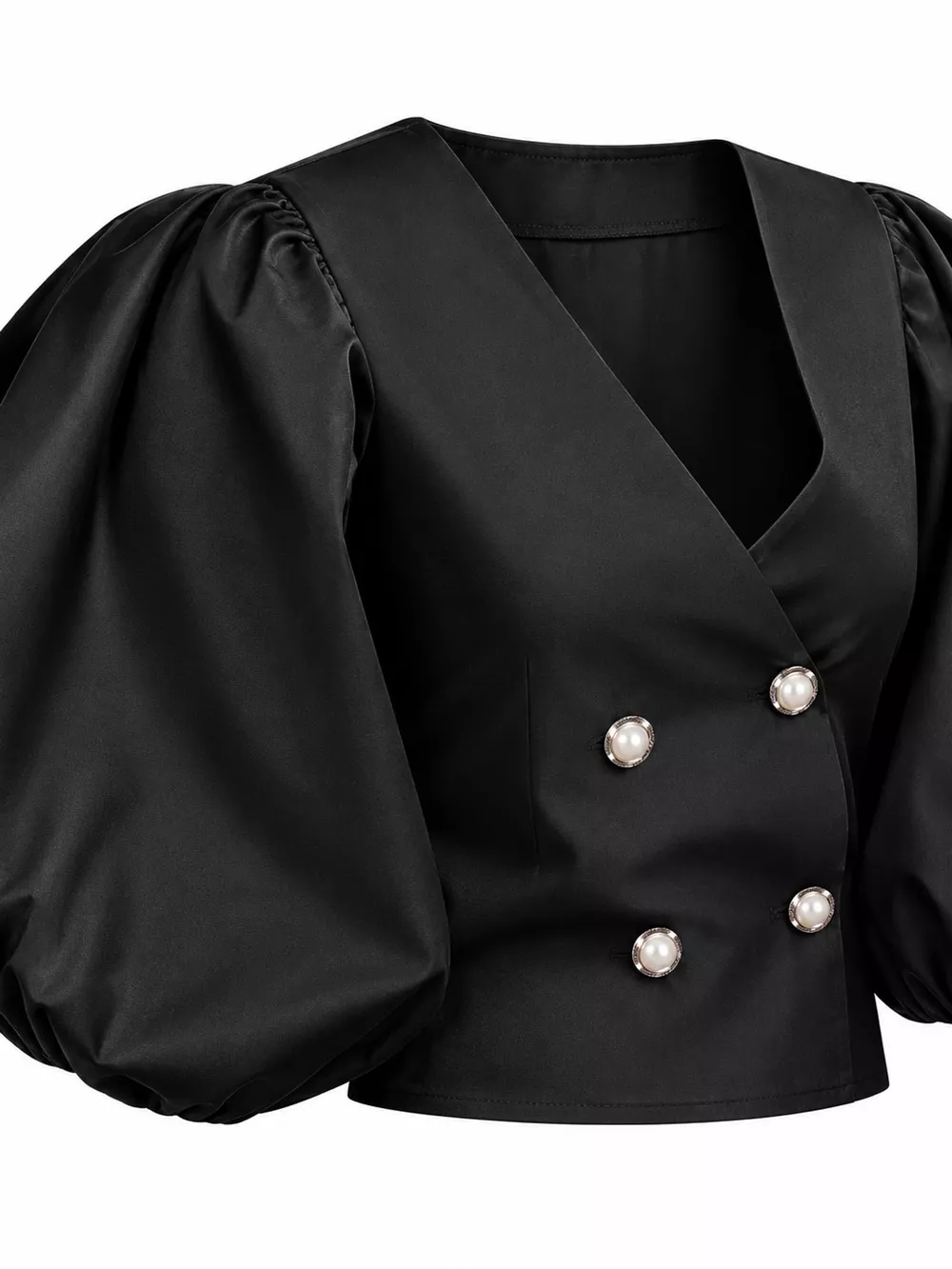 Full Size Double-Breasted Puff Sleeve Blouse Plus Size, image 18
