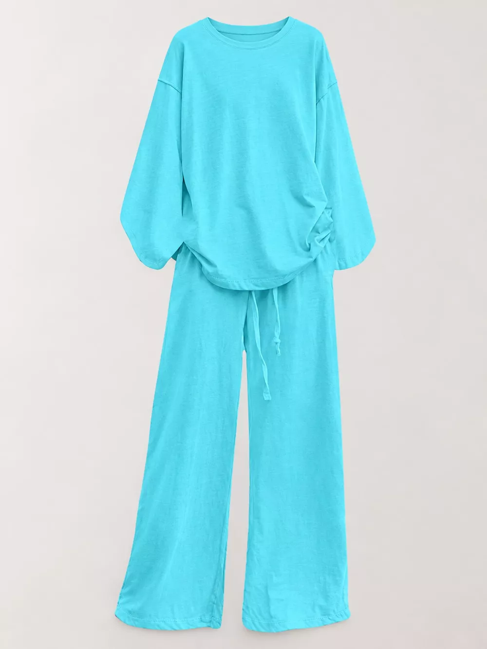 Full Size Round Neck Top and Drawstring Wide-Leg Pants Set Plus Size, image 4