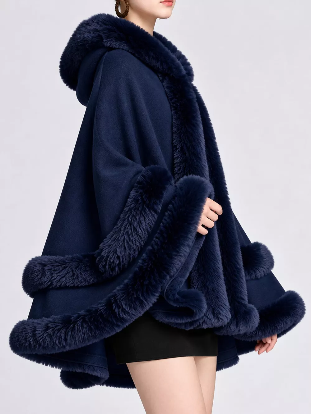 Faux Fur Trimmed Hooded Cape, image 60