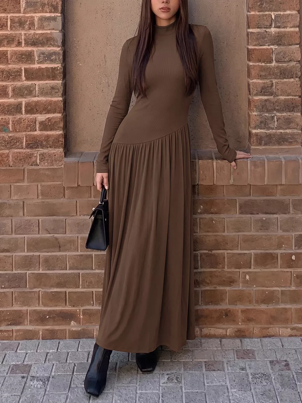 Mock Neck Long Sleeve Midi Dress, image 4