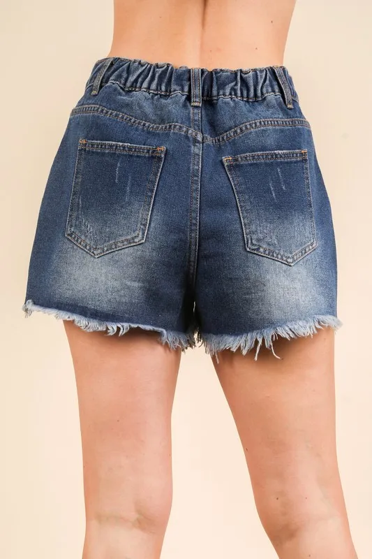 Raw Hem Pocketed Contrast Washed Denim Shorts, image 5
