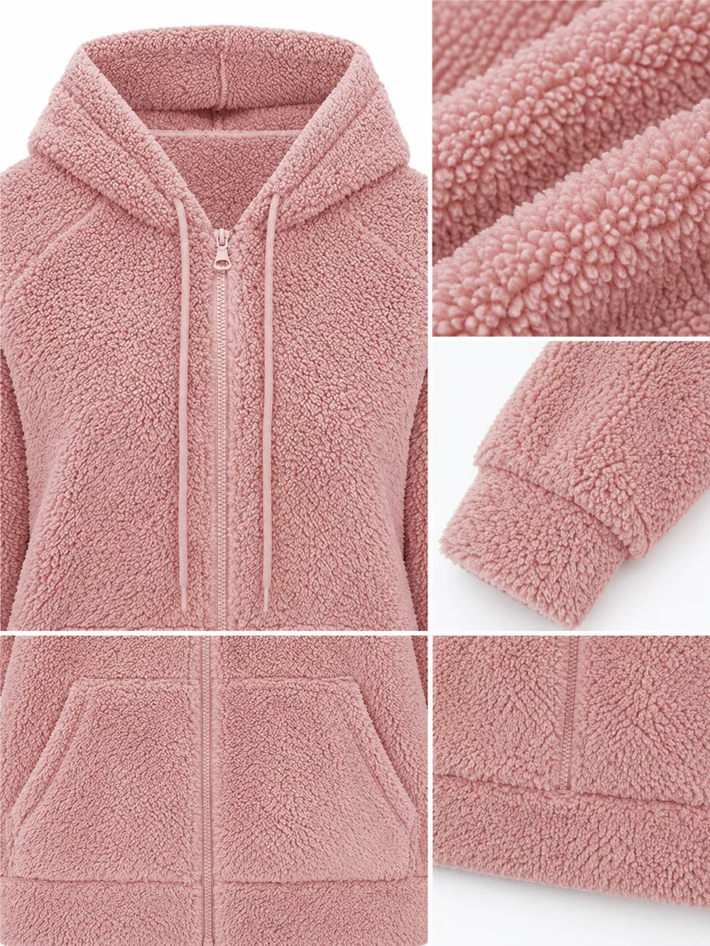Drawstring Sherpa Zip-Up Hoodie, image 13
