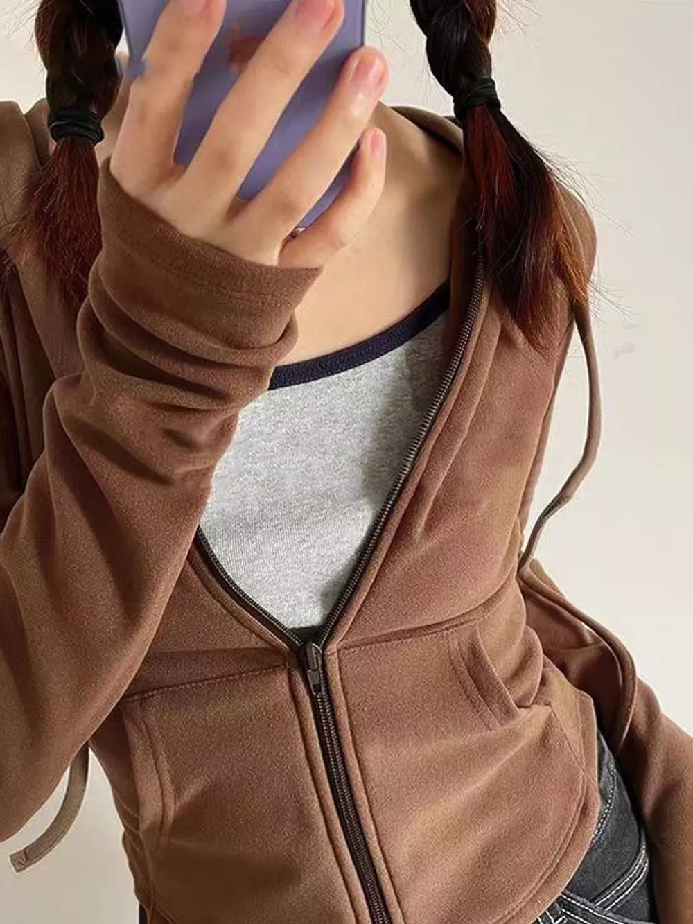 Drawstring Zip-Up Slim Fit Hoodie