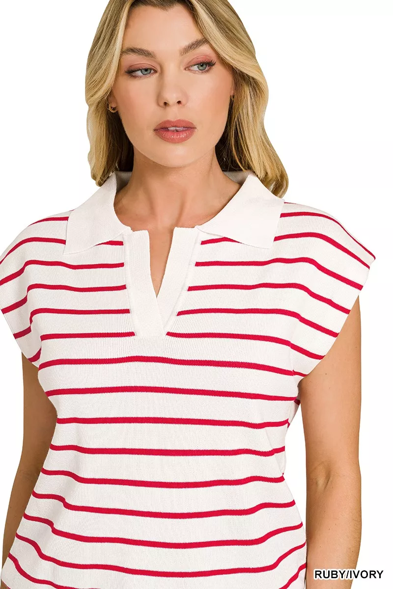 Viscose Striped Collared Sweater Vest, image 5
