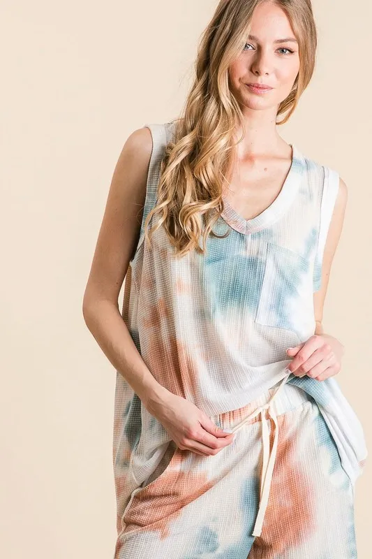 Tie Dye Textured Knit Top and Shorts Set, image 5