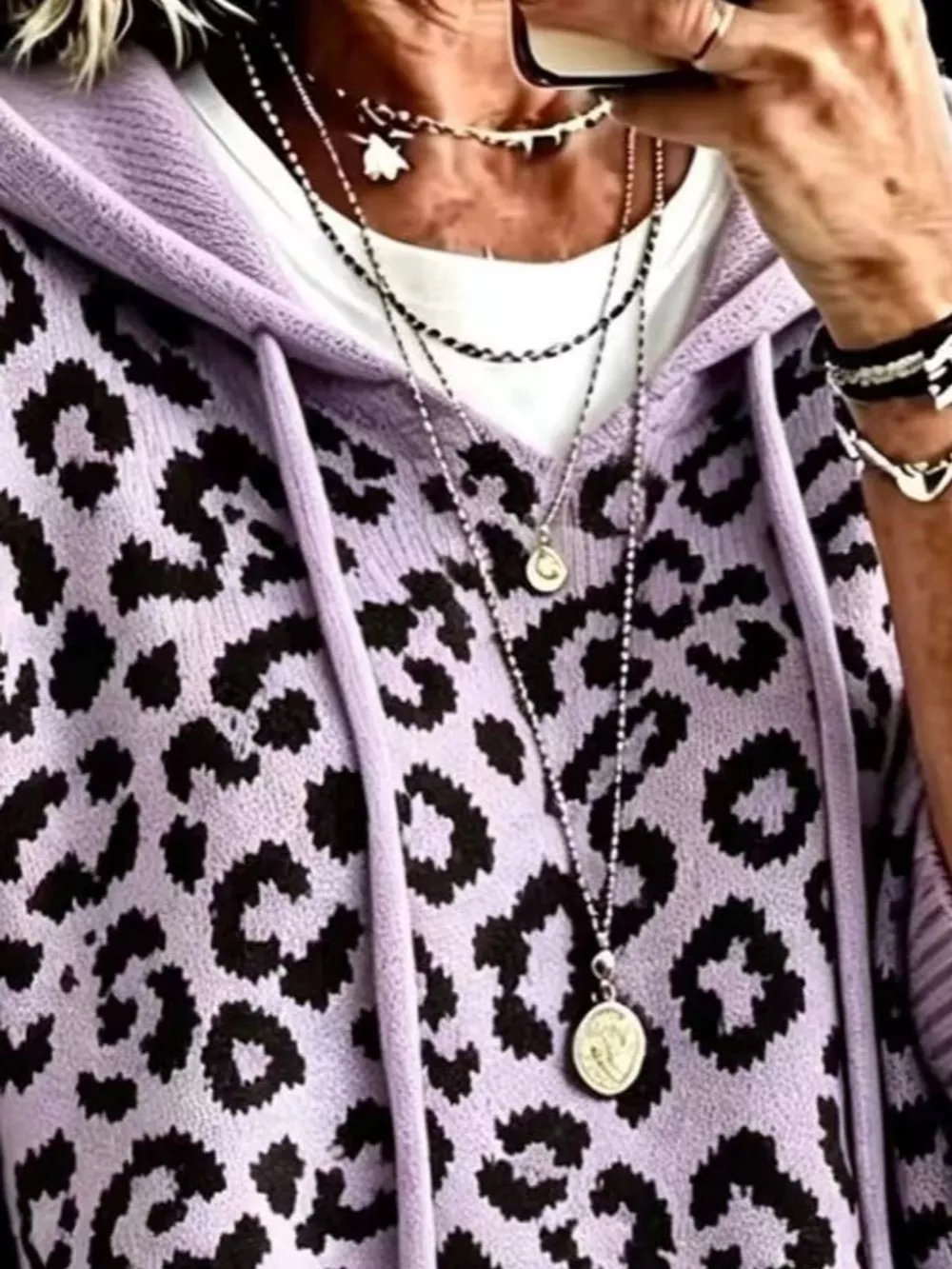 Full Size Leopard Print Hooded Knit Sweater Plus Size, image 12