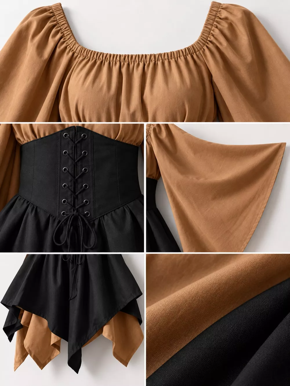 Full Size Lace-Up Flare Sleeve Irregular Hem Dress Plus Size, image 8
