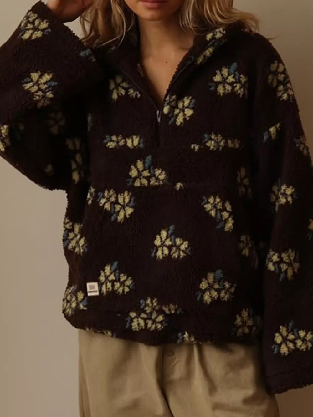 Floral Quarter-Zip Sherpa Sweatshirt, image 17