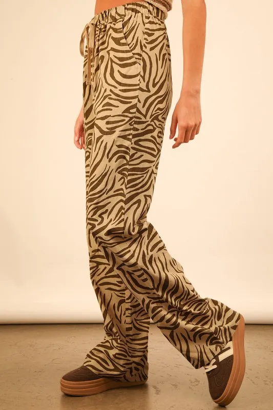Animal Print Linen Wide Leg Pants, image 3