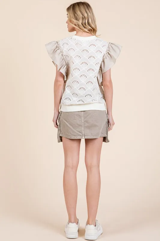 Ruffle Cap Sleeve Embroidered Eyelet Blouse, image 11