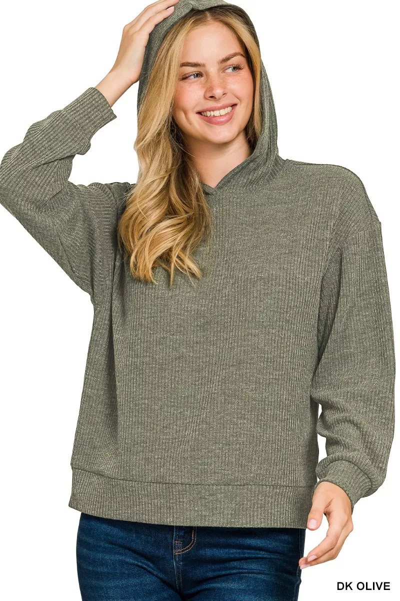 Ribbed Long Sleeve Hoodie, image 4