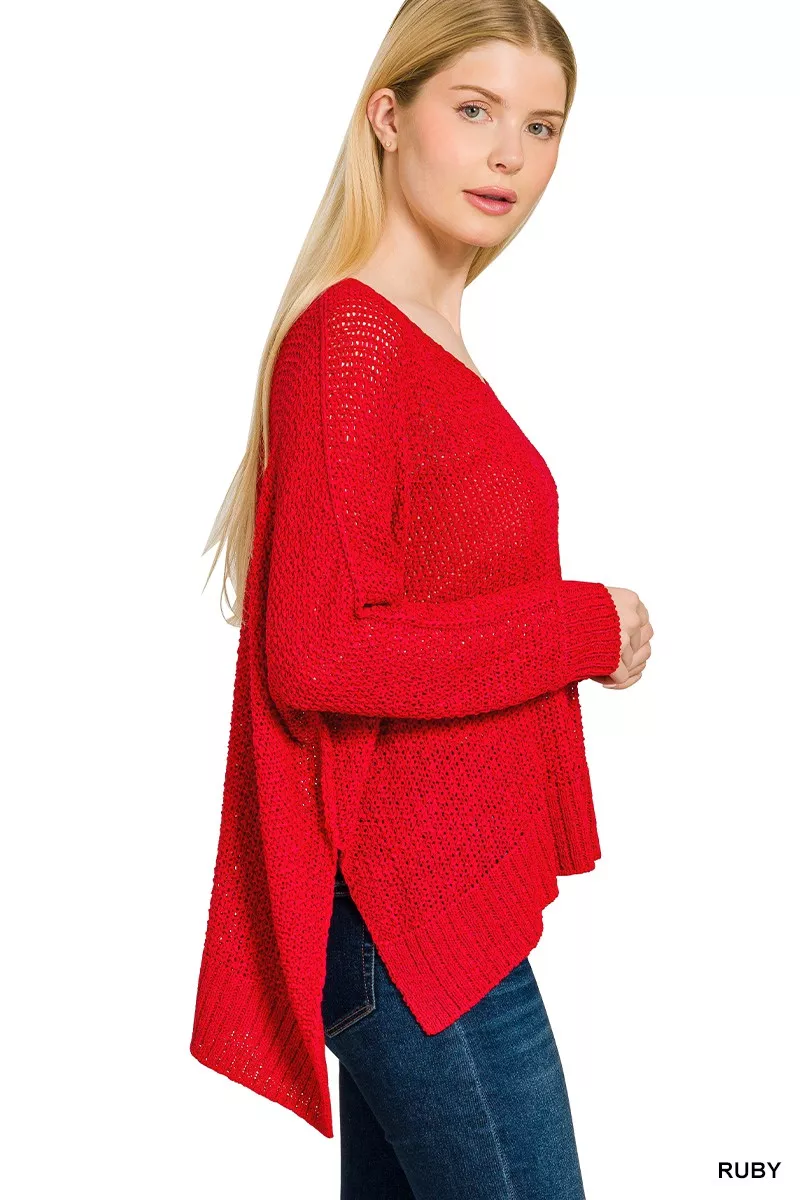 Dolman Sleeve V-Neck Sweater, image 2