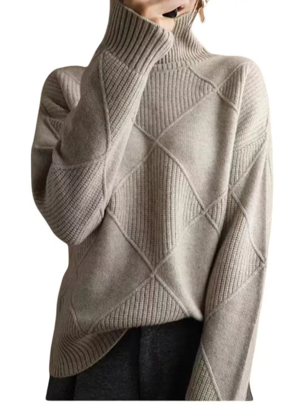 Full Size Diamond Pattern Turtleneck Sweater Plus Size, image 8