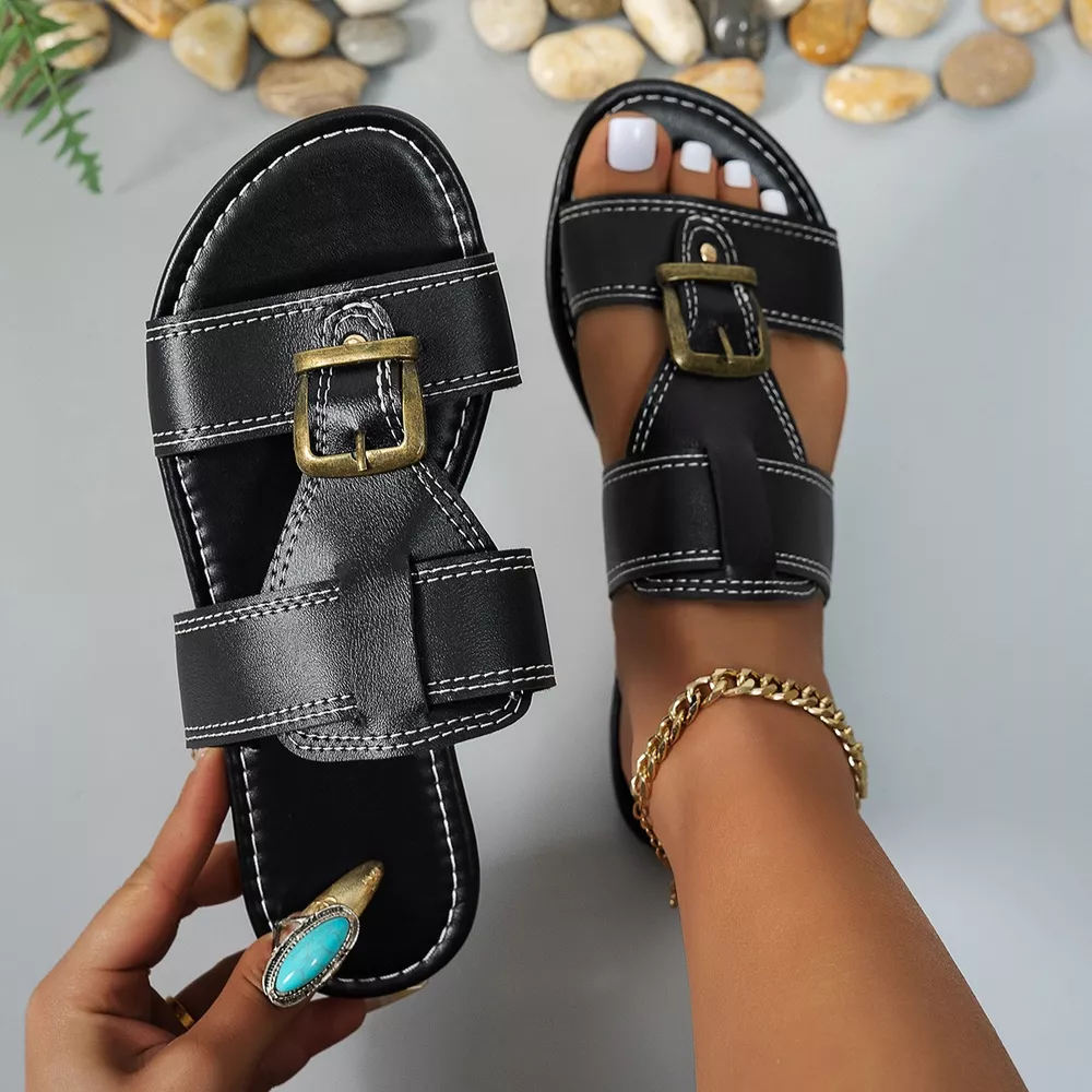 Open Toe Buckle Accent Sandals