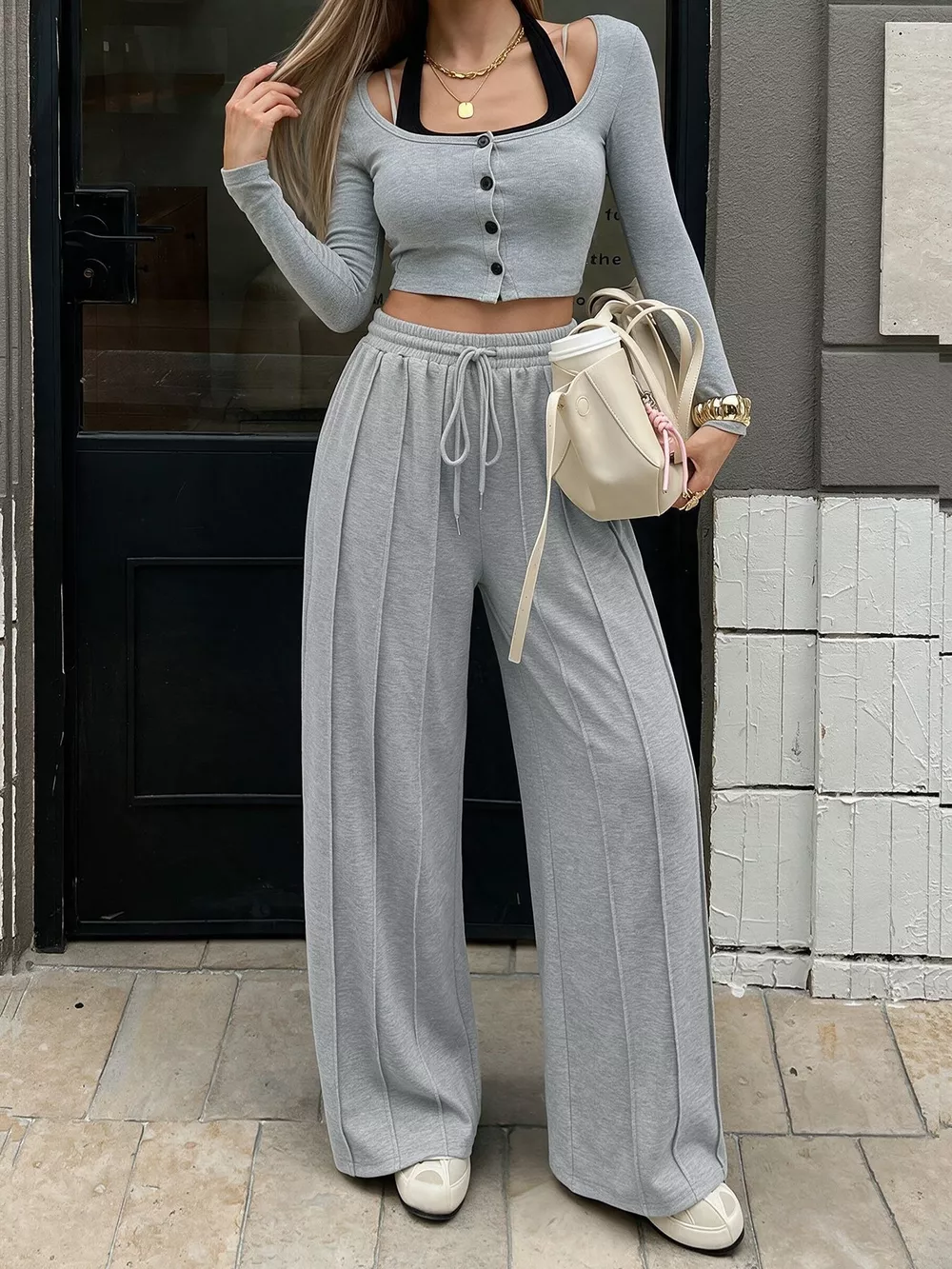 Drawstring Wide-Leg Sweatpants, image 4