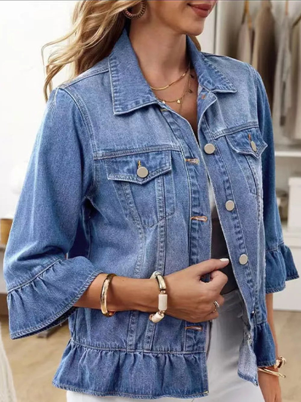 Ruffle Hem Denim Jacket, image 4